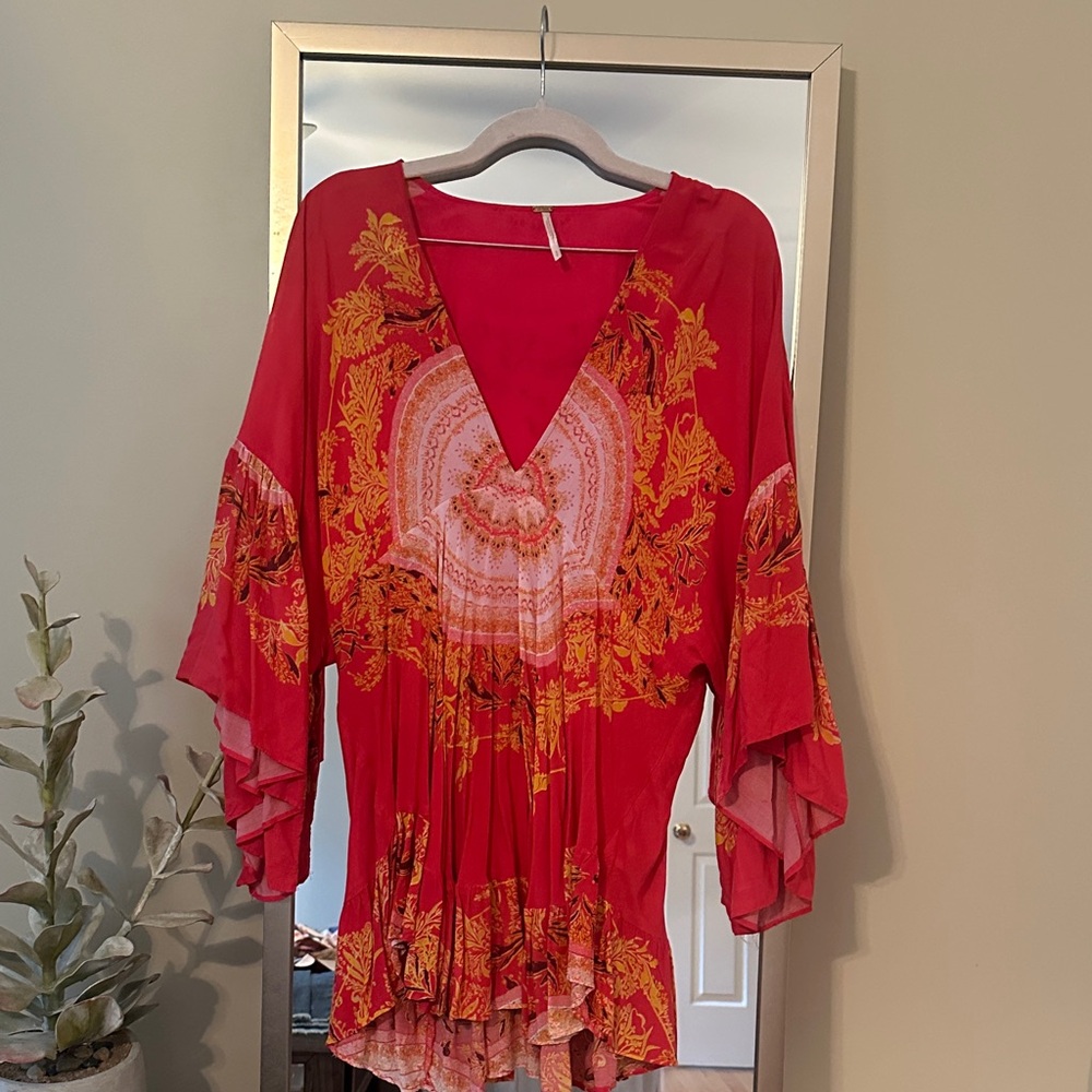 Free People Pink and Orange Boho Blouse